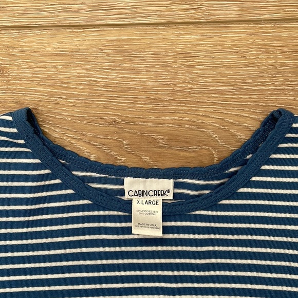 Blue Striped T-shirt with Floral Pocket - Picture 2 of 3